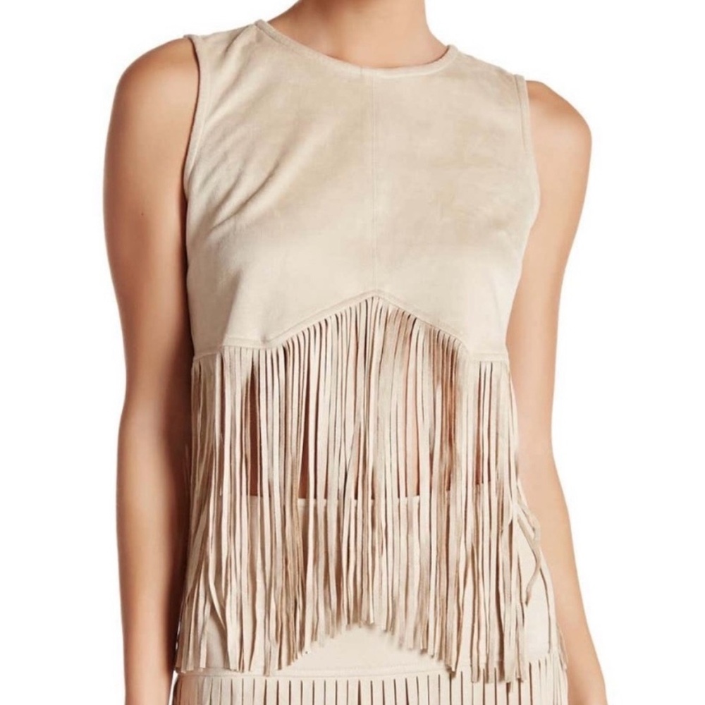Freeway Tan Sleeveless Fringe Tank Top - Size Medium